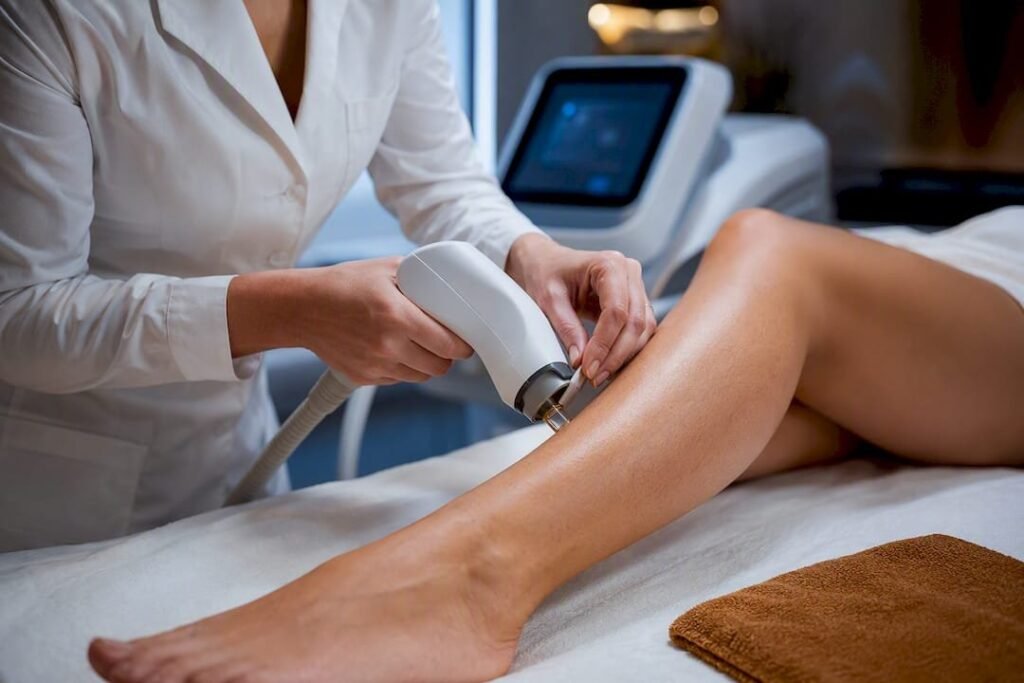 Femme en consultation dans un centre de soins laser médical à Béziers, échange avec un médecin