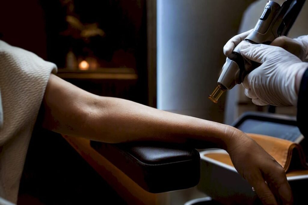 Pièce à main de laser médical Candela posée sur son support dans une salle de soins
