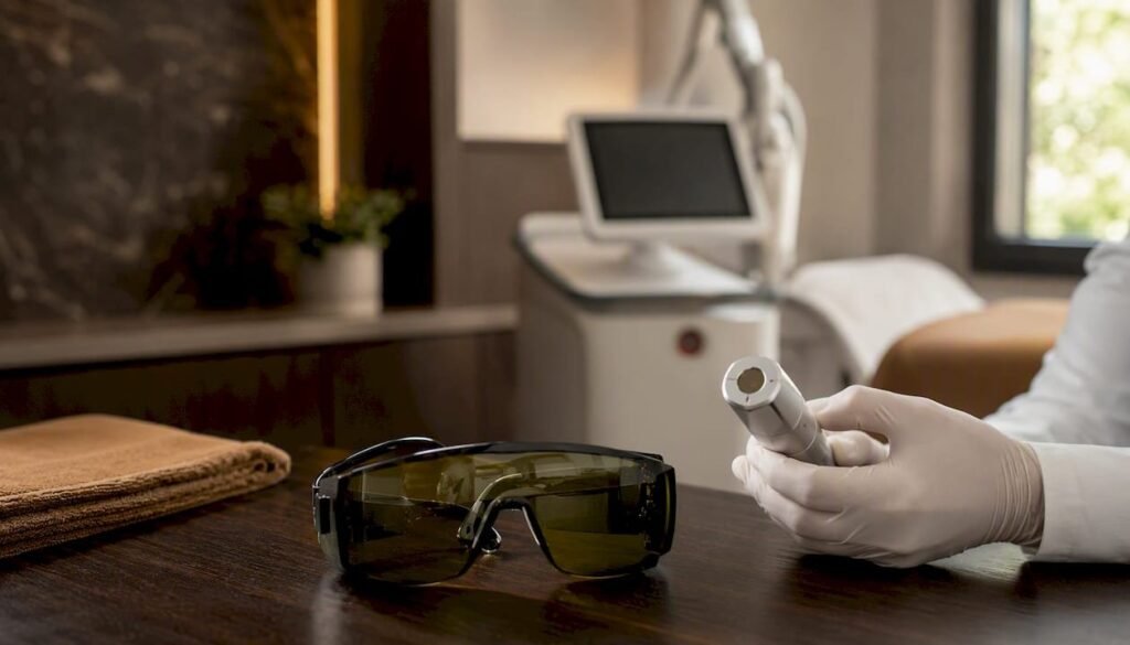 Lunettes de protection oculaire, obligatoires pendant la séance